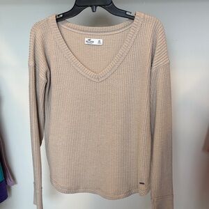 Hollister Tan Waffle Knit V-Neck Top
